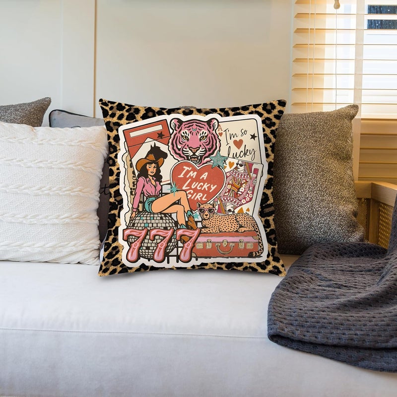 Nipil Trendy Leopard Print Western Cowgirl Howdy Pillow Covers 18x18 Double-Sided, Disco Cowgirl Room Decor, Funky Y2K Preppy Boots Hat Stars Throw Pillow Covers for Girls Room Dorm Apartment - Image 4